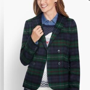 Talbots Green Tartan Plaid Wool Blend Blazer Jacket 2P